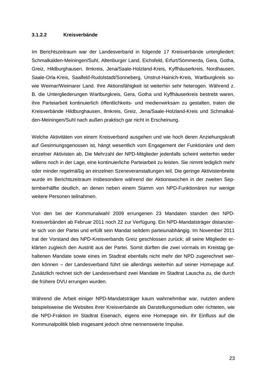 Seite 23 des Verfassungsschutzbericht 2012 Thüringen
