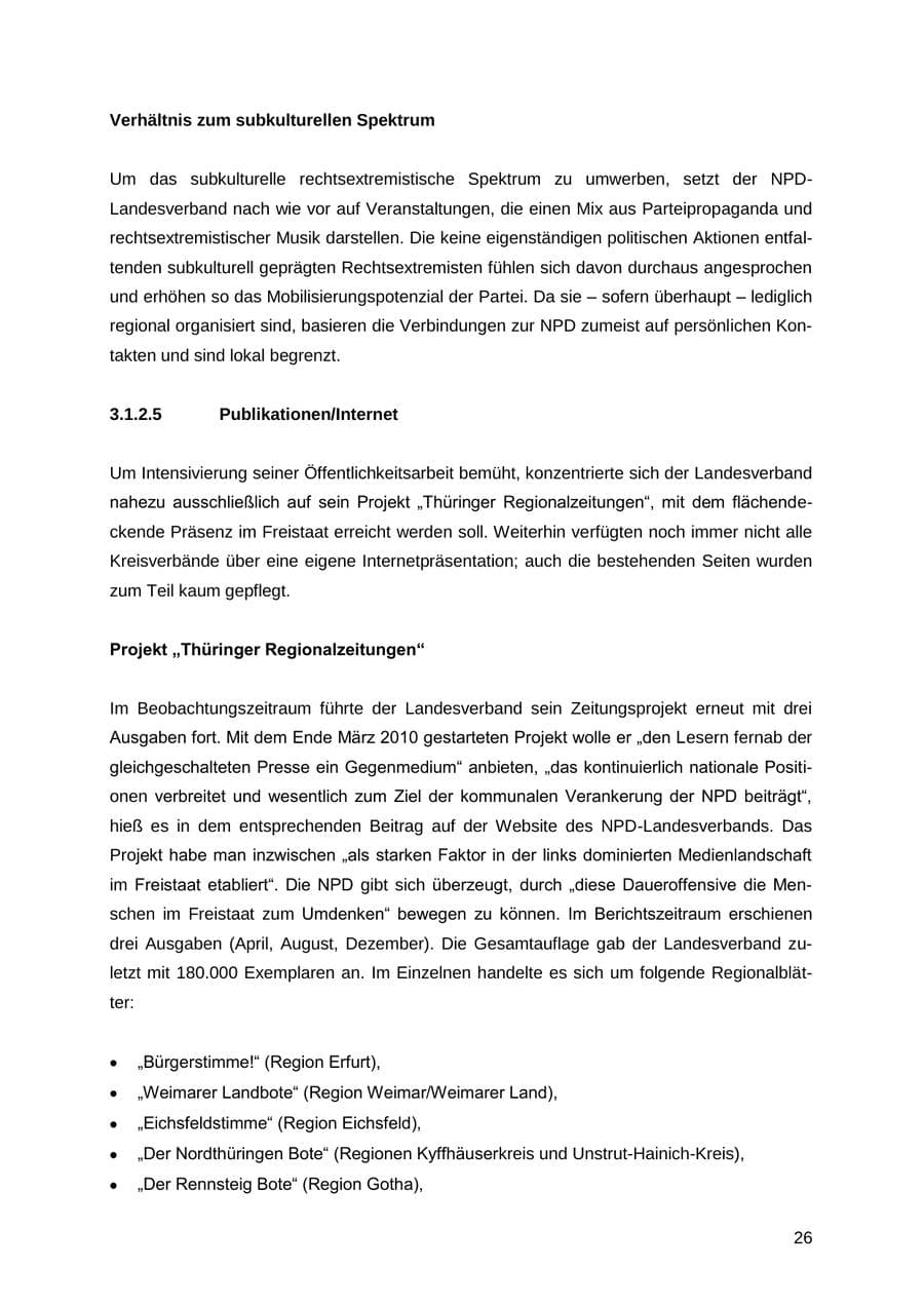 Seite 26 des Verfassungsschutzbericht 2012 Thüringen