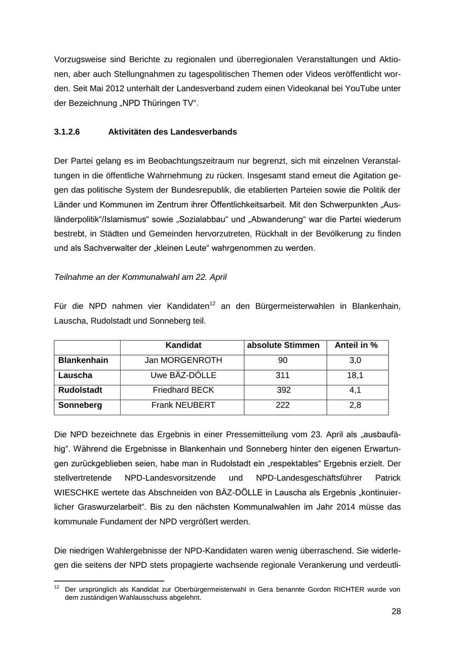 Seite 28 des Verfassungsschutzbericht 2012 Thüringen