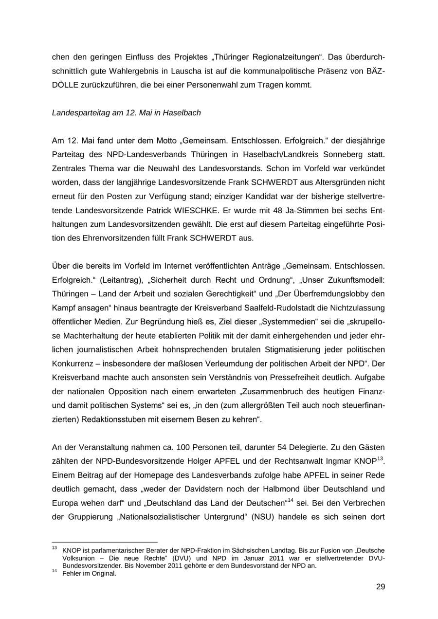 Seite 29 des Verfassungsschutzbericht 2012 Thüringen