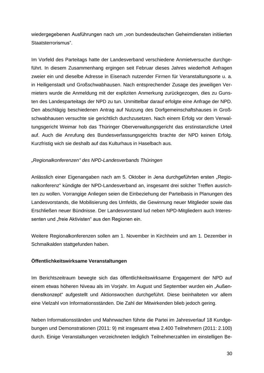 Seite 30 des Verfassungsschutzbericht 2012 Thüringen