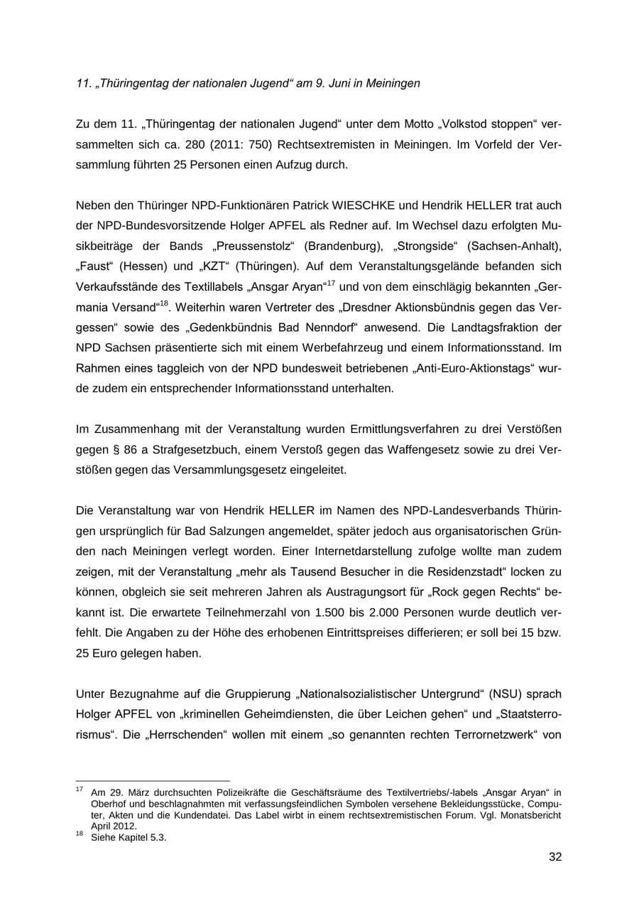 Seite 32 des Verfassungsschutzbericht 2012 Thüringen