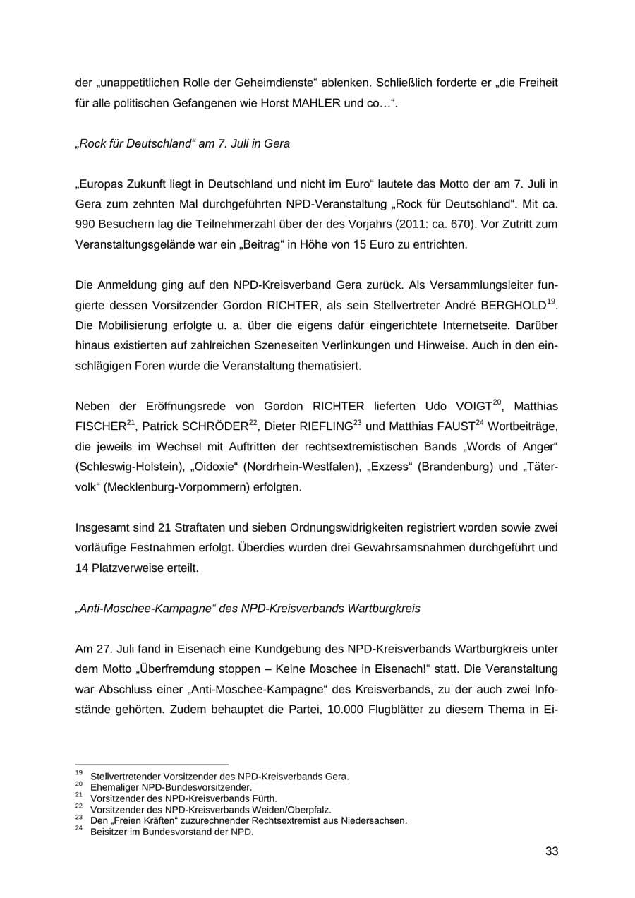 Seite 33 des Verfassungsschutzbericht 2012 Thüringen