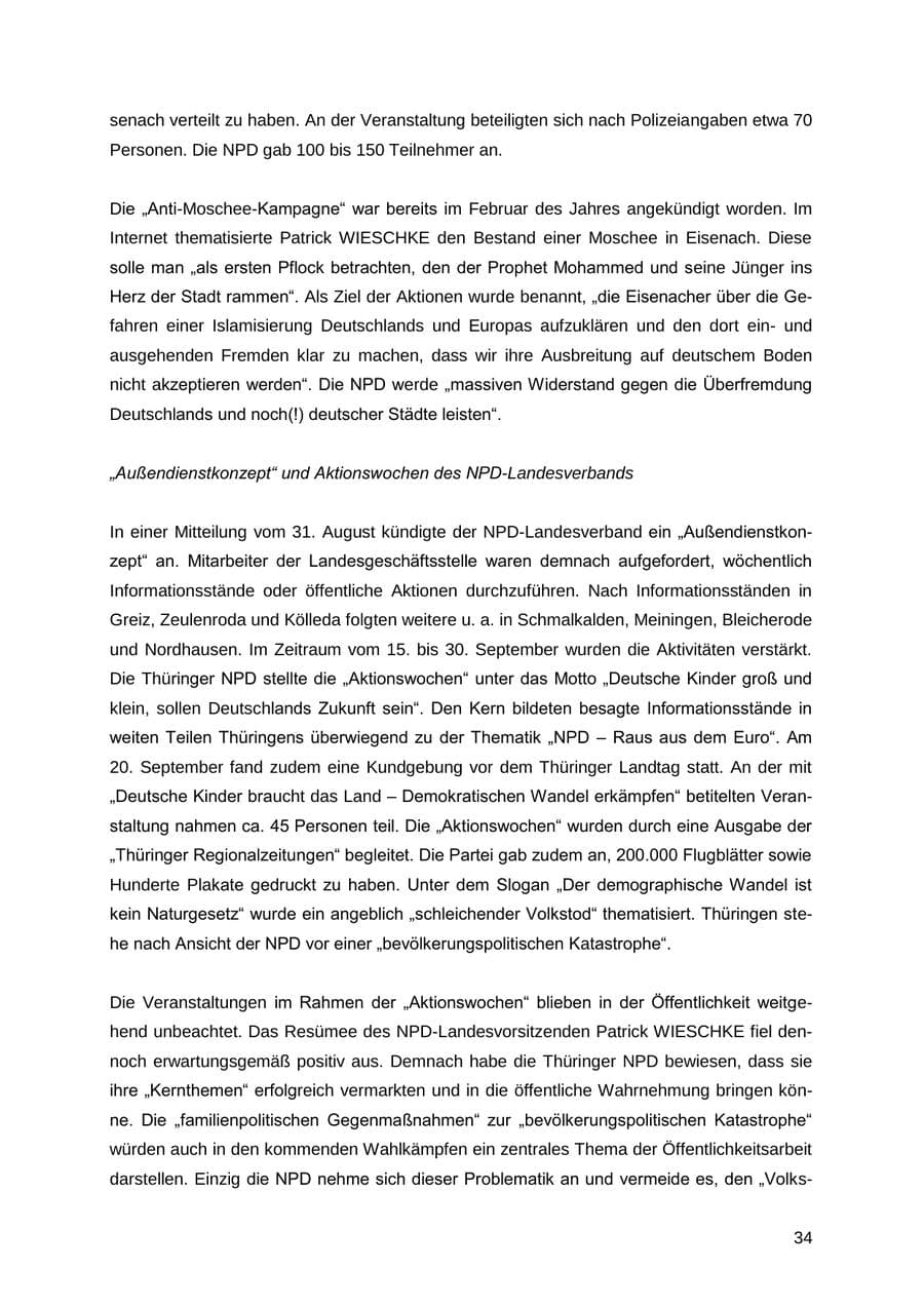 Seite 34 des Verfassungsschutzbericht 2012 Thüringen