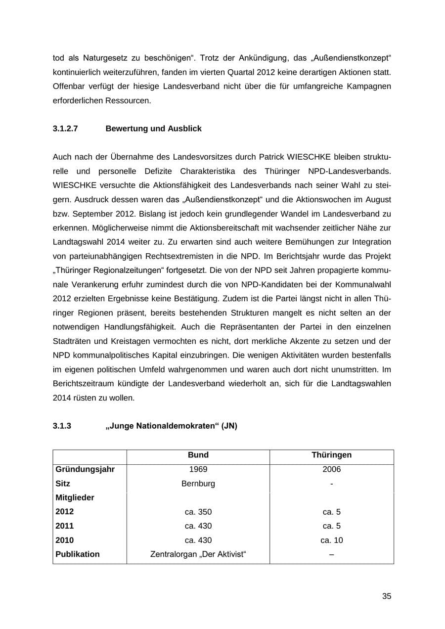 Seite 35 des Verfassungsschutzbericht 2012 Thüringen