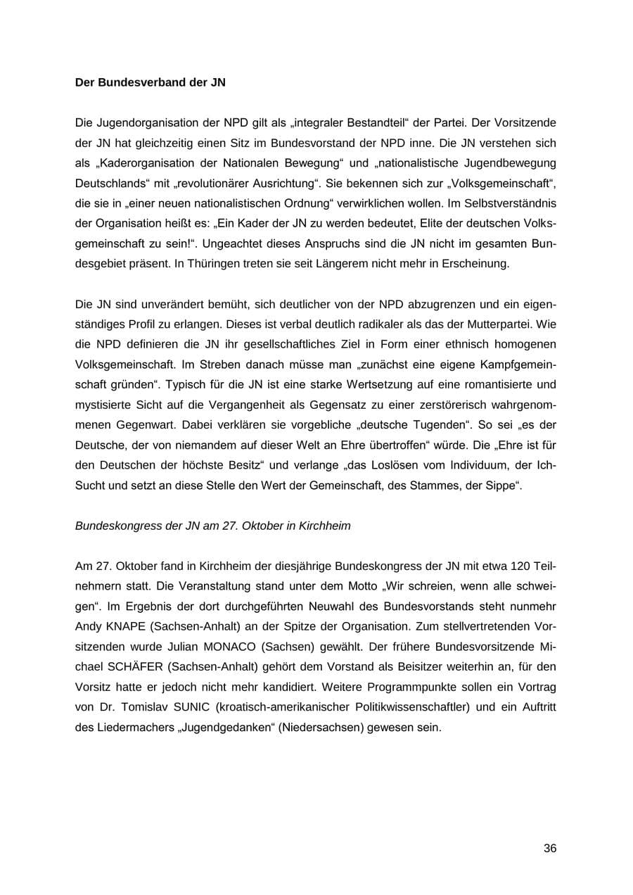 Seite 36 des Verfassungsschutzbericht 2012 Thüringen