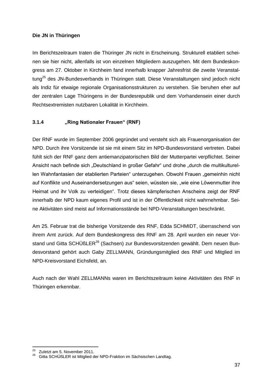 Seite 37 des Verfassungsschutzbericht 2012 Thüringen