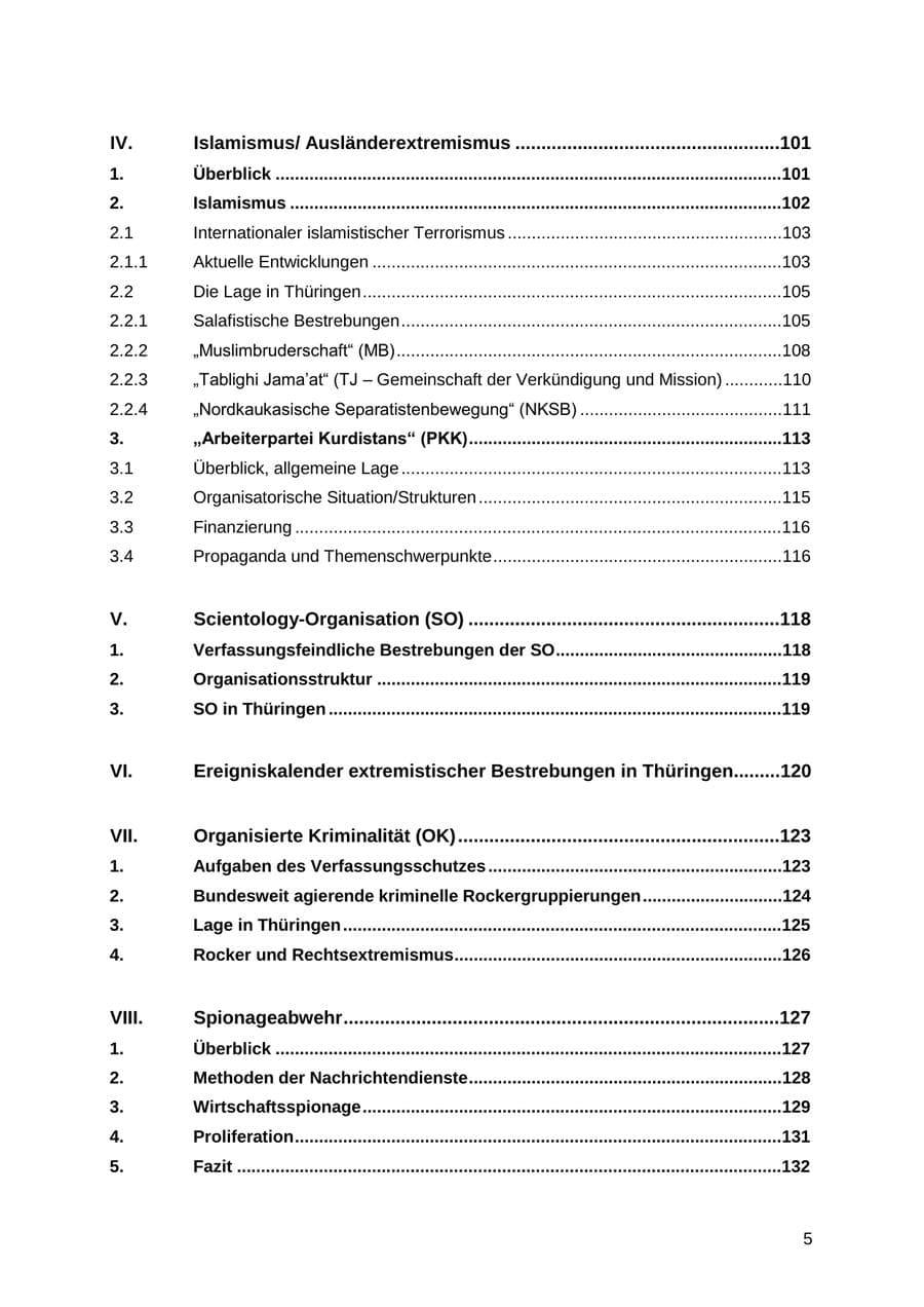 Seite 5 des Verfassungsschutzbericht 2012 Thüringen