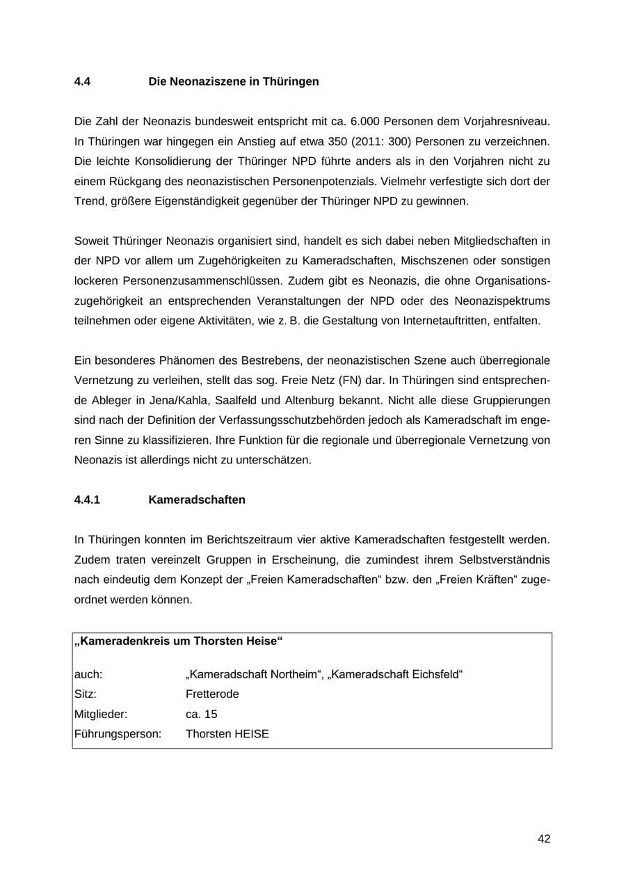 Seite 42 des Verfassungsschutzbericht 2012 Thüringen