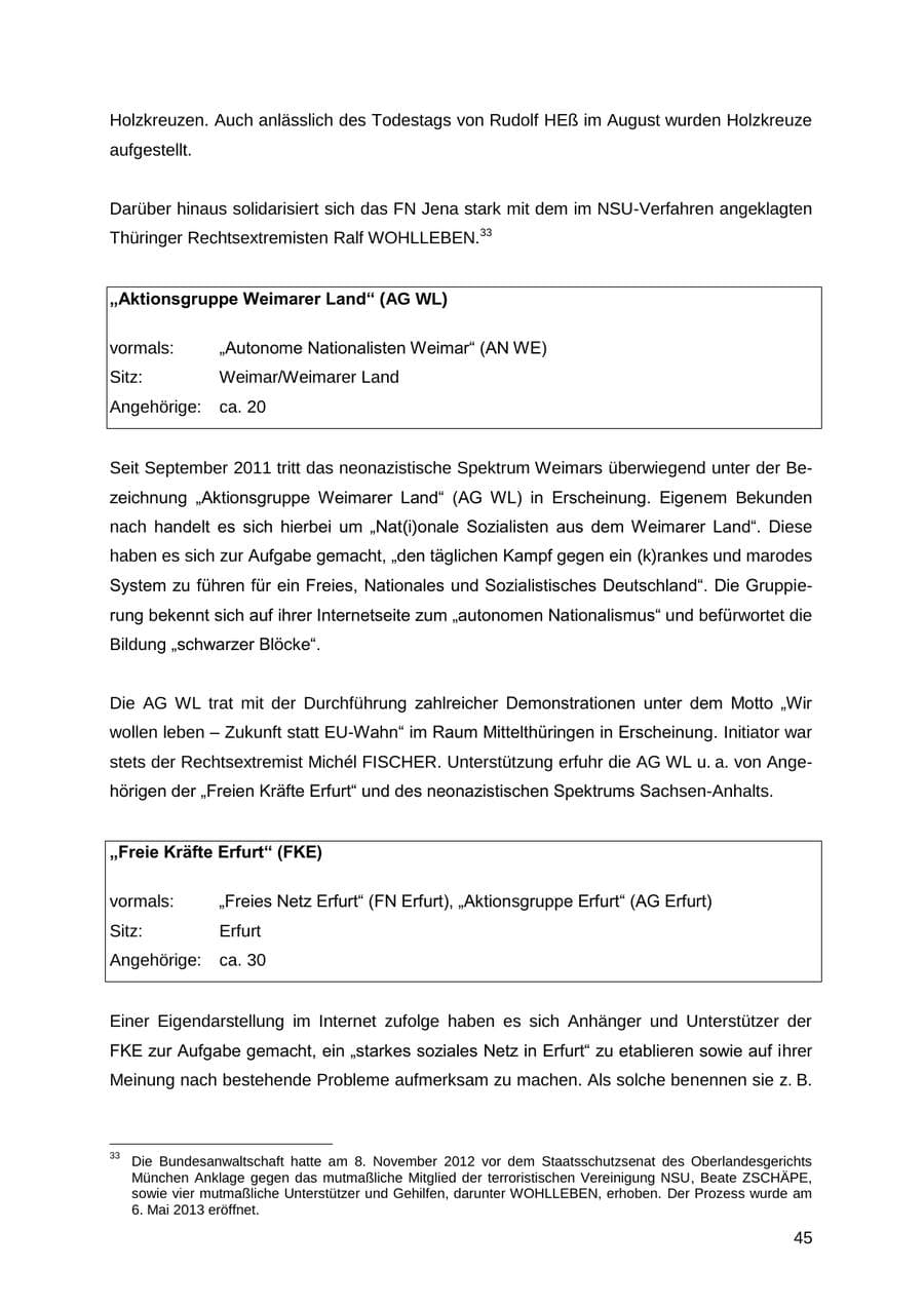 Seite 45 des Verfassungsschutzbericht 2012 Thüringen