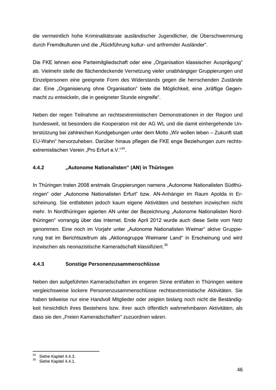 Seite 46 des Verfassungsschutzbericht 2012 Thüringen