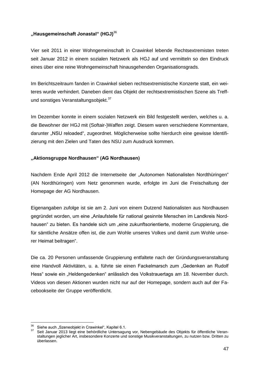 Seite 47 des Verfassungsschutzbericht 2012 Thüringen
