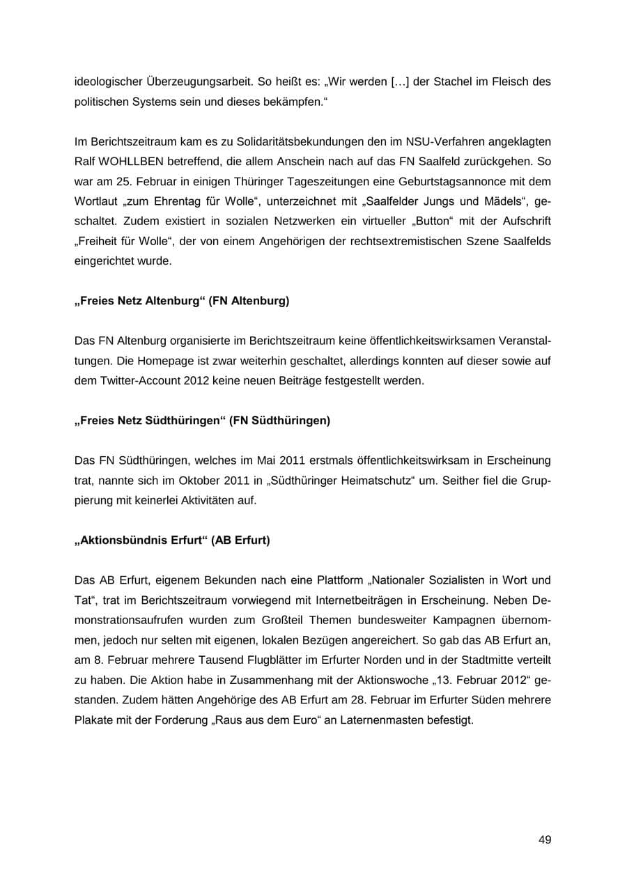 Seite 49 des Verfassungsschutzbericht 2012 Thüringen
