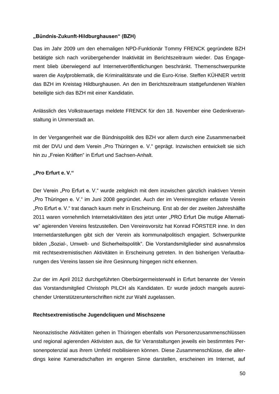 Seite 50 des Verfassungsschutzbericht 2012 Thüringen