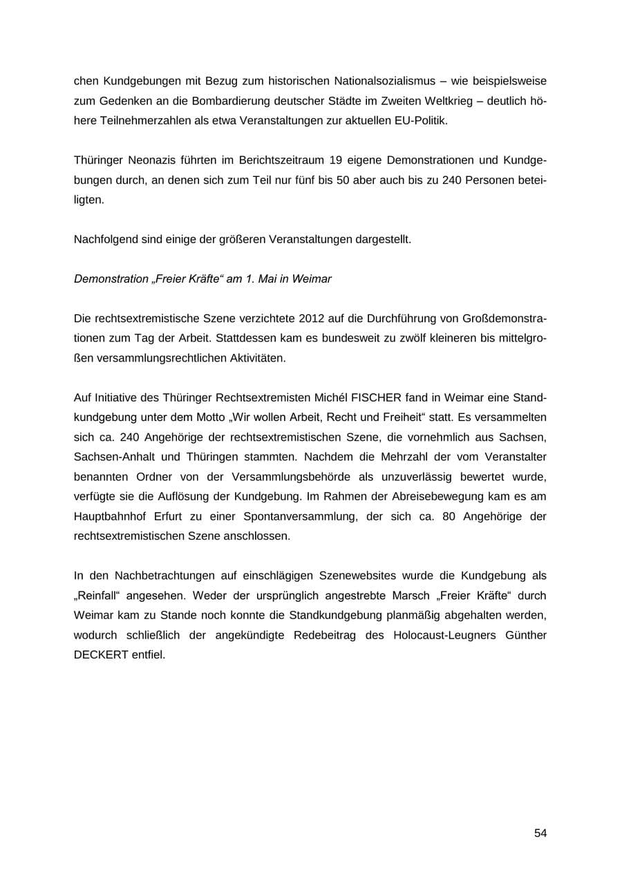 Seite 54 des Verfassungsschutzbericht 2012 Thüringen