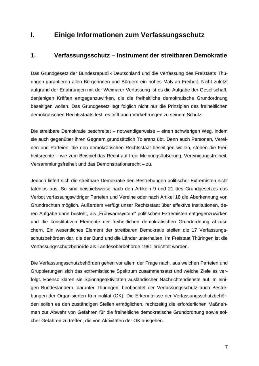 Seite 7 des Verfassungsschutzbericht 2012 Thüringen