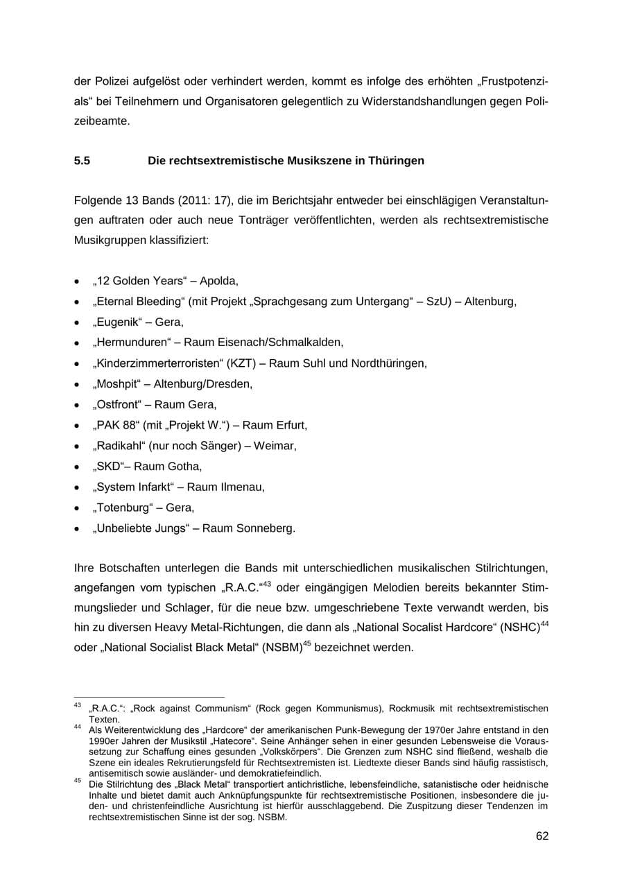 Seite 62 des Verfassungsschutzbericht 2012 Thüringen