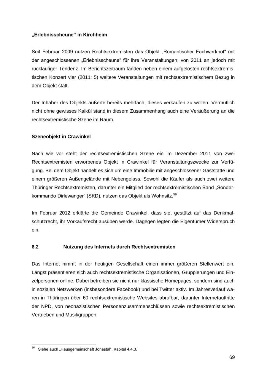Seite 69 des Verfassungsschutzbericht 2012 Thüringen