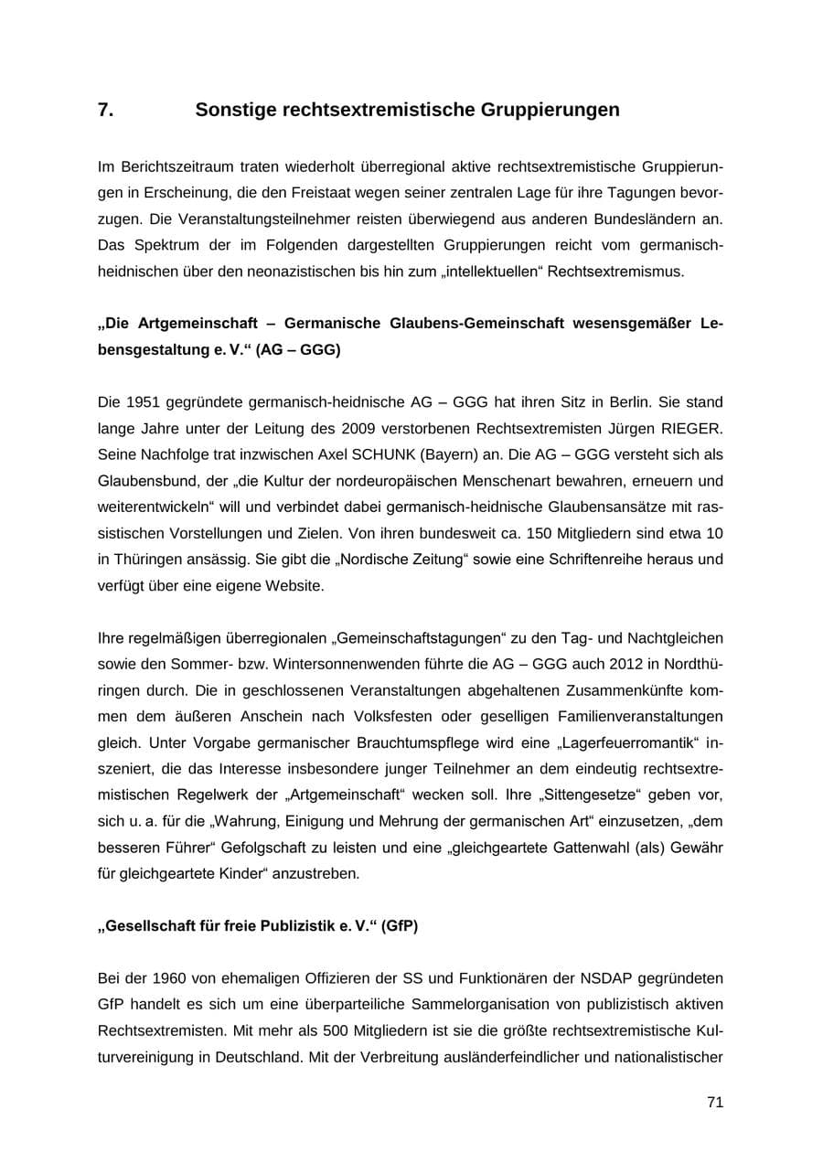 Seite 71 des Verfassungsschutzbericht 2012 Thüringen