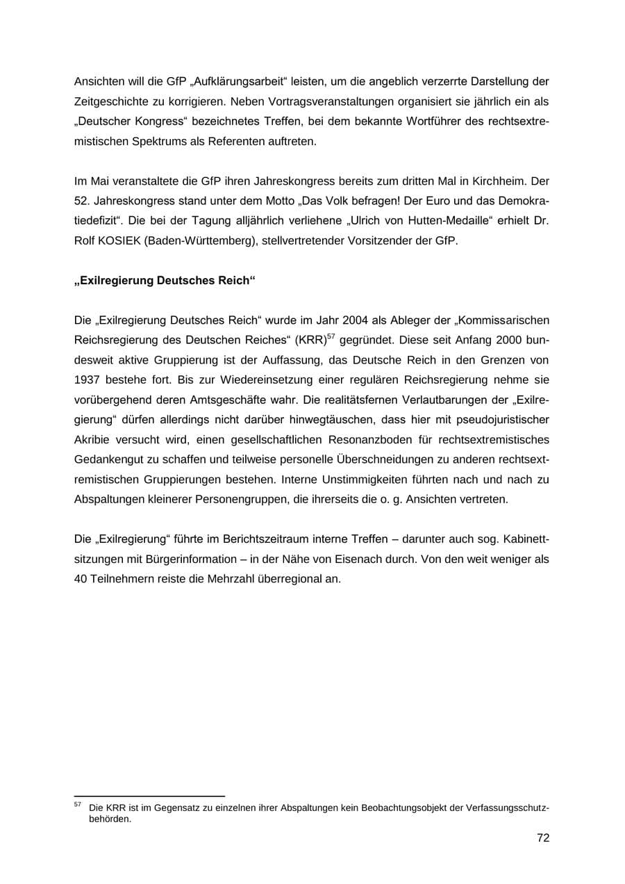 Seite 72 des Verfassungsschutzbericht 2012 Thüringen