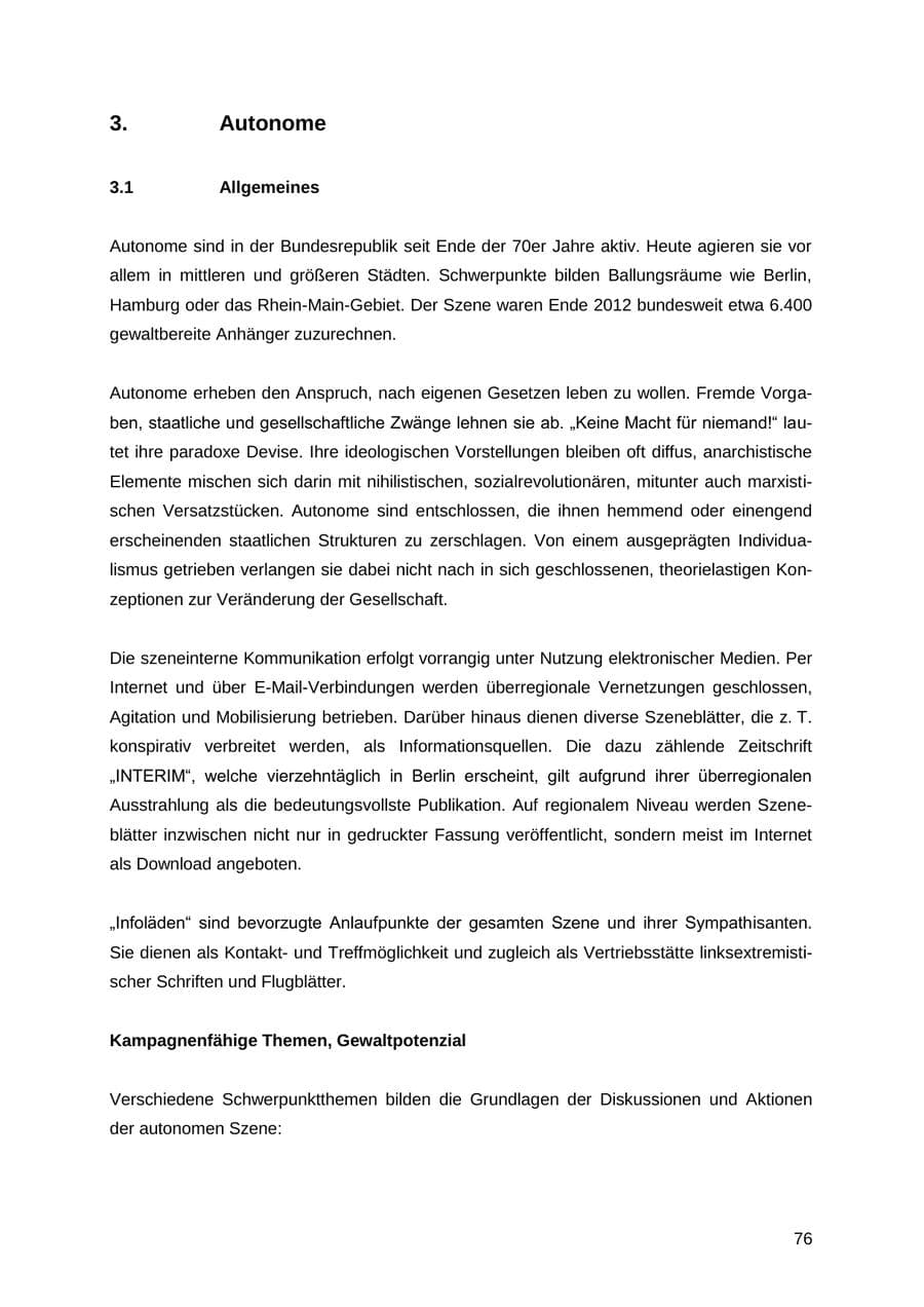 Seite 76 des Verfassungsschutzbericht 2012 Thüringen