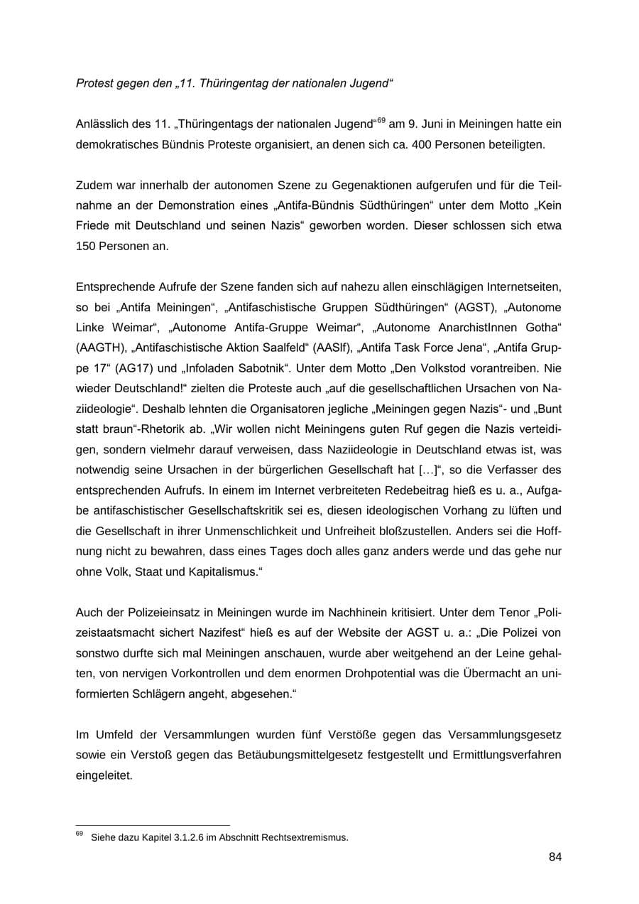 Seite 84 des Verfassungsschutzbericht 2012 Thüringen