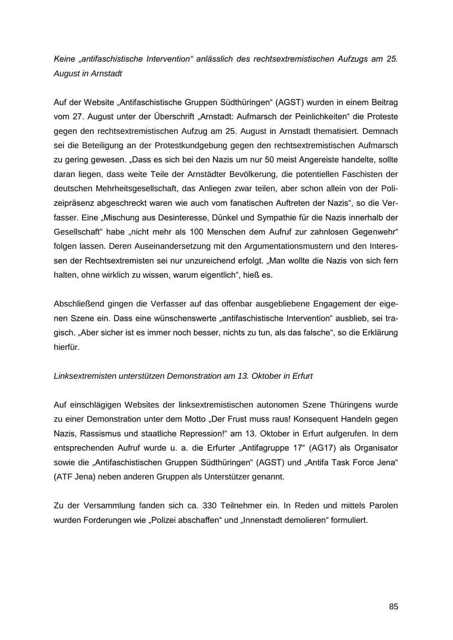 Seite 85 des Verfassungsschutzbericht 2012 Thüringen