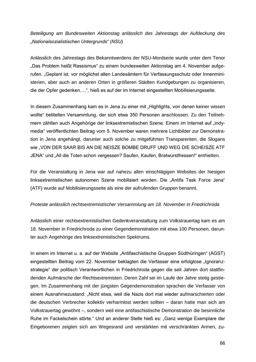 Seite 86 des Verfassungsschutzbericht 2012 Thüringen