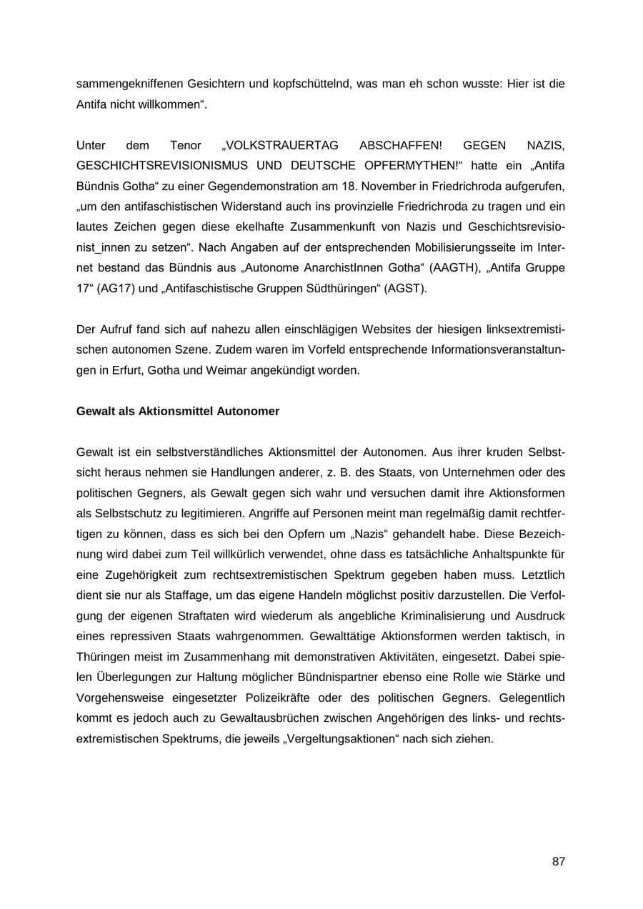 Seite 87 des Verfassungsschutzbericht 2012 Thüringen