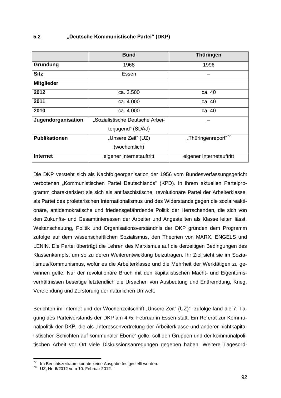 Seite 92 des Verfassungsschutzbericht 2012 Thüringen