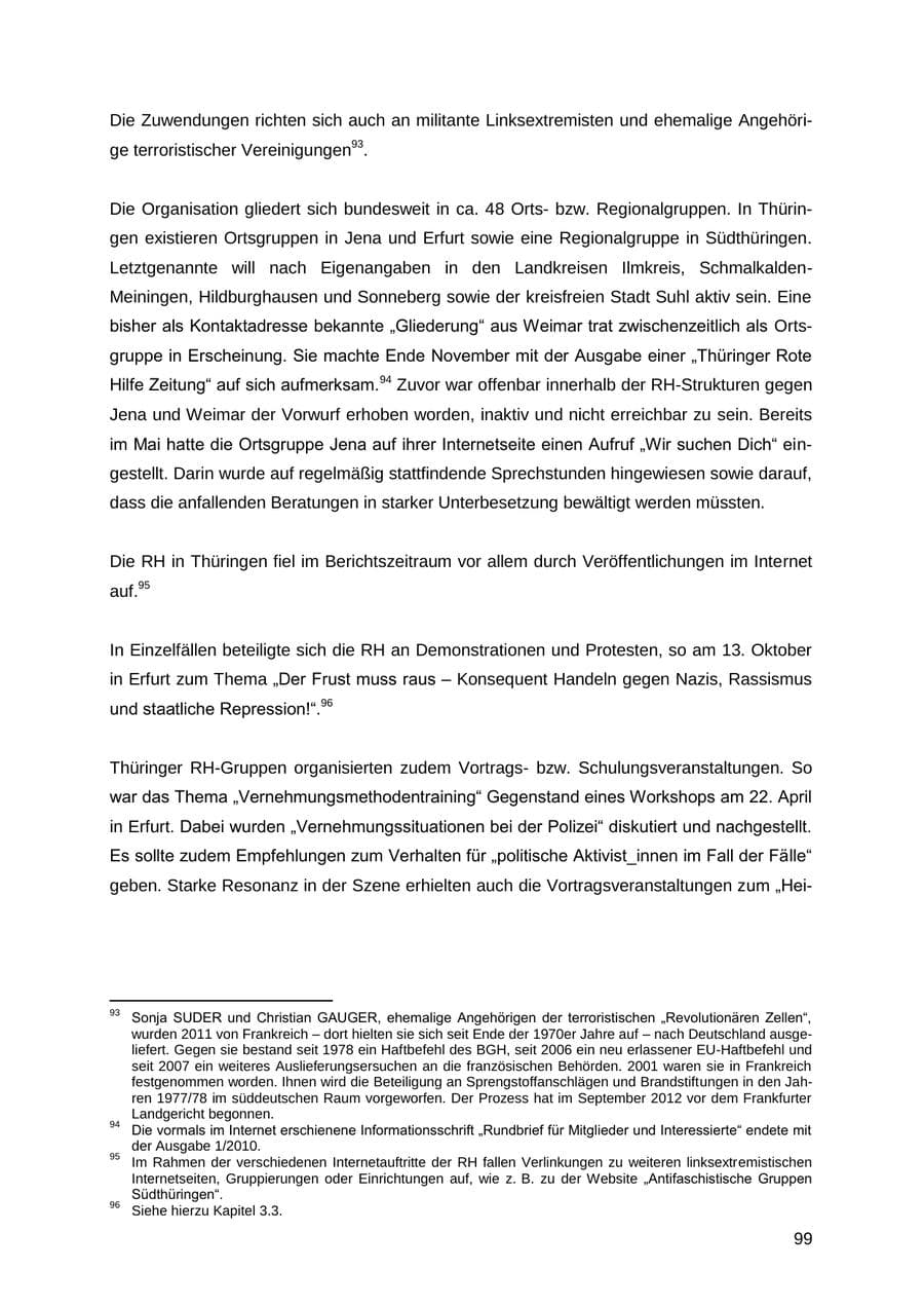 Seite 99 des Verfassungsschutzbericht 2012 Thüringen