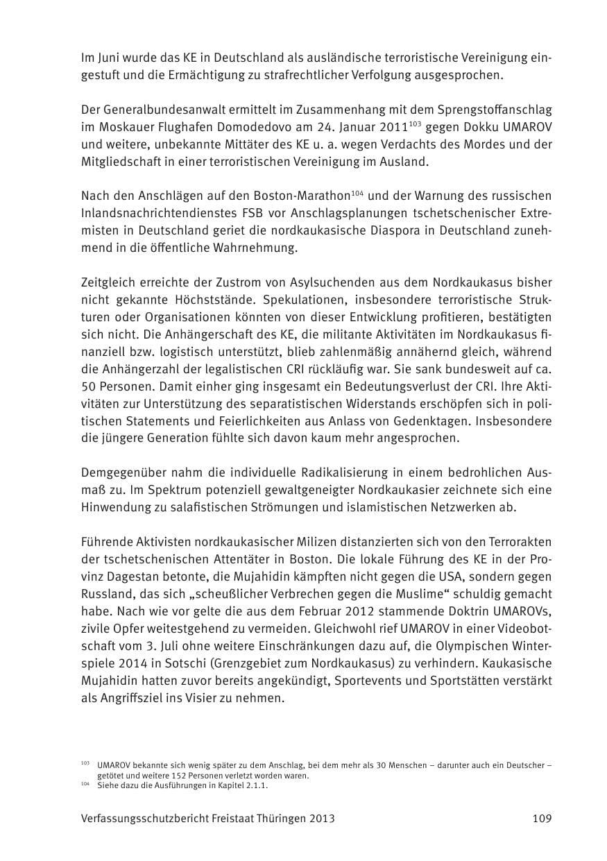 Seite 111 des Verfassungsschutzbericht 2013 Thüringen