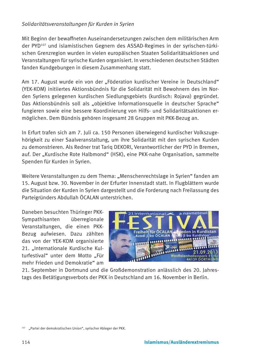 Seite 116 des Verfassungsschutzbericht 2013 Thüringen