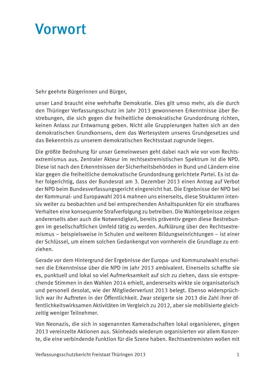 Seite 3 des Verfassungsschutzbericht 2013 Thüringen