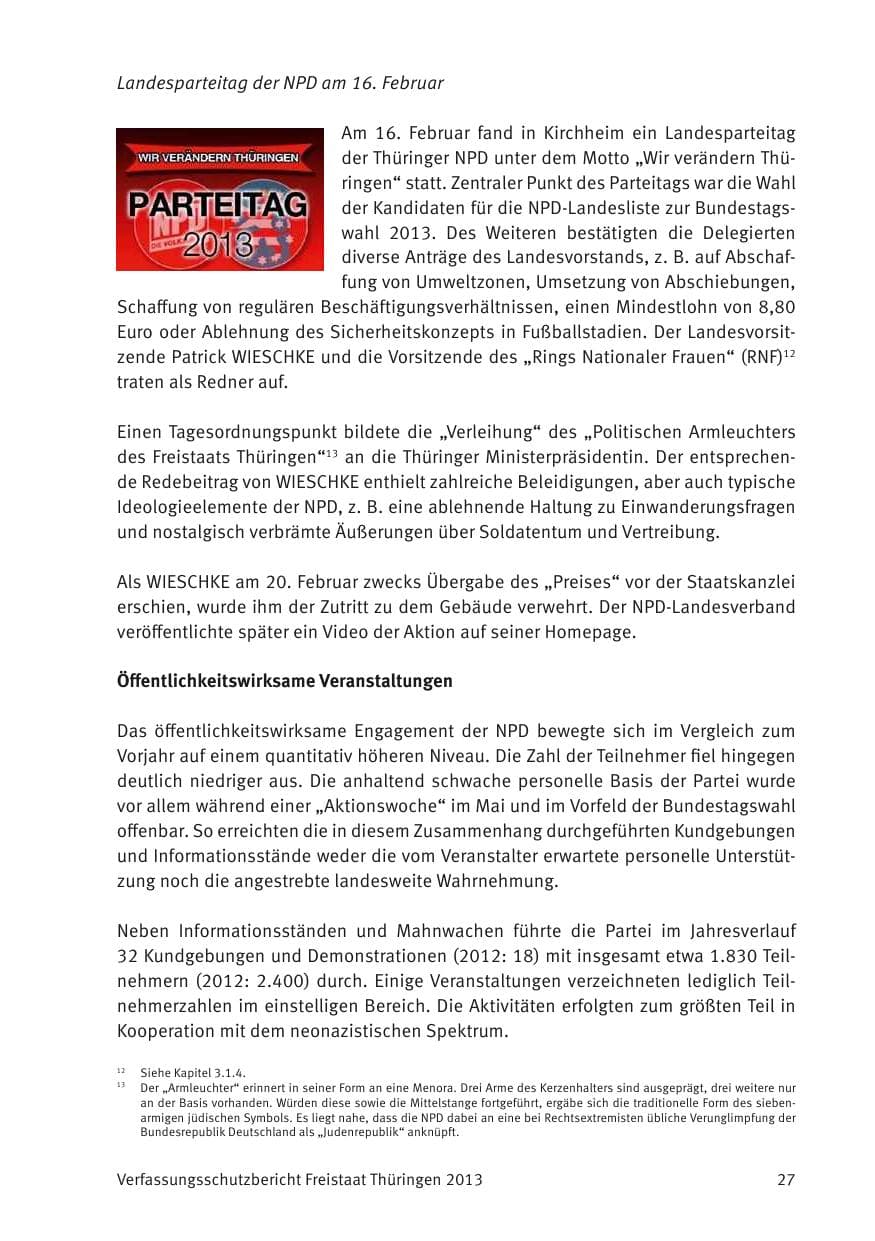 Seite 29 des Verfassungsschutzbericht 2013 Thüringen