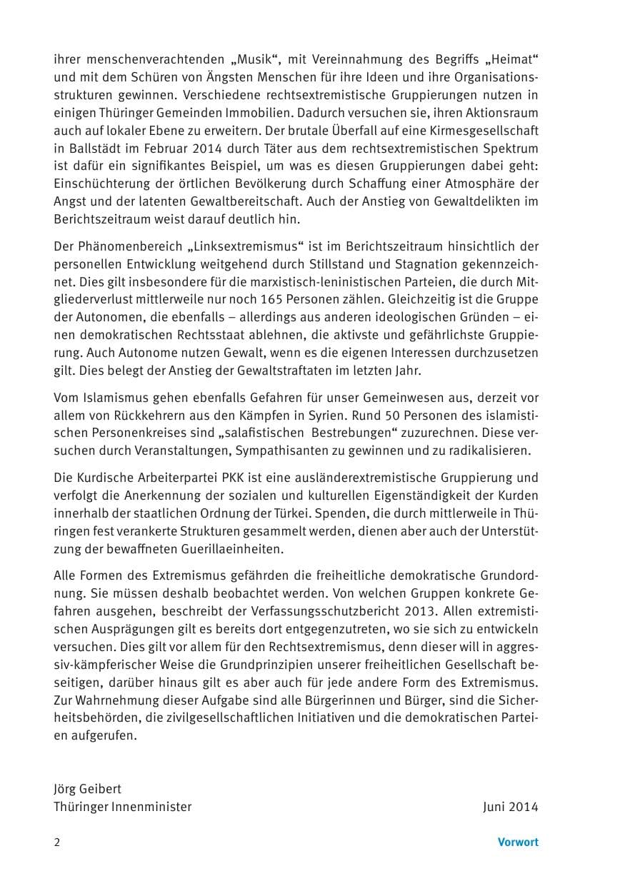 Seite 4 des Verfassungsschutzbericht 2013 Thüringen