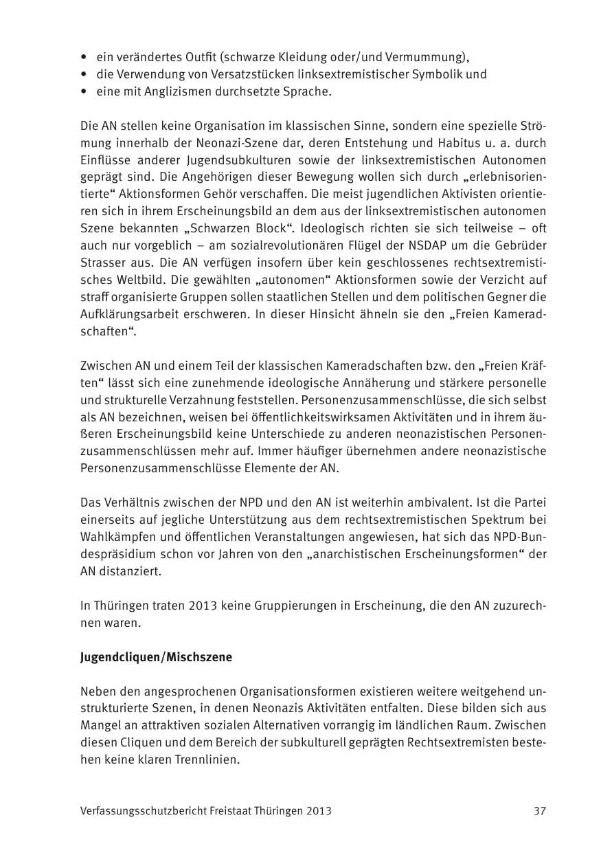 Seite 39 des Verfassungsschutzbericht 2013 Thüringen