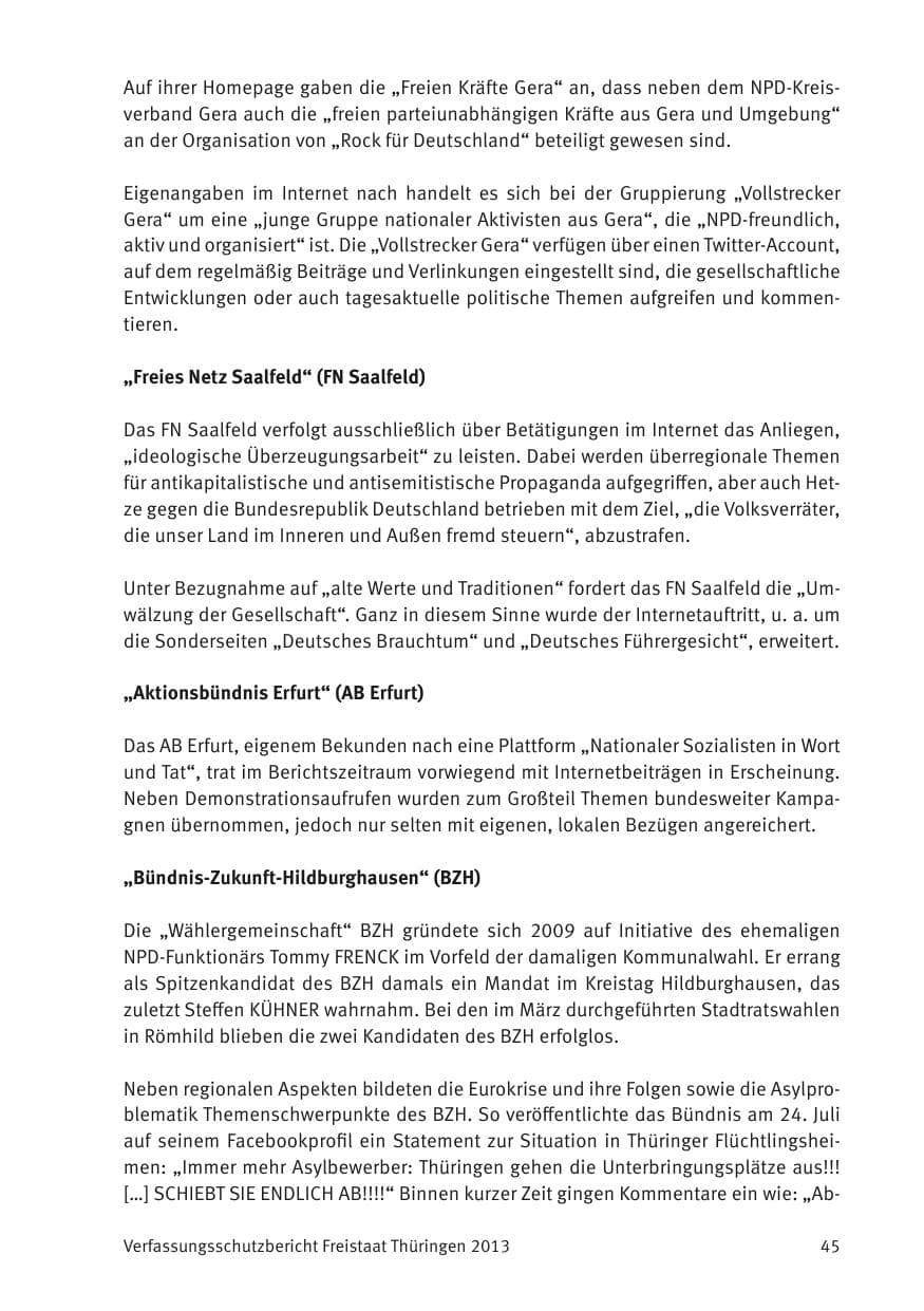 Seite 47 des Verfassungsschutzbericht 2013 Thüringen
