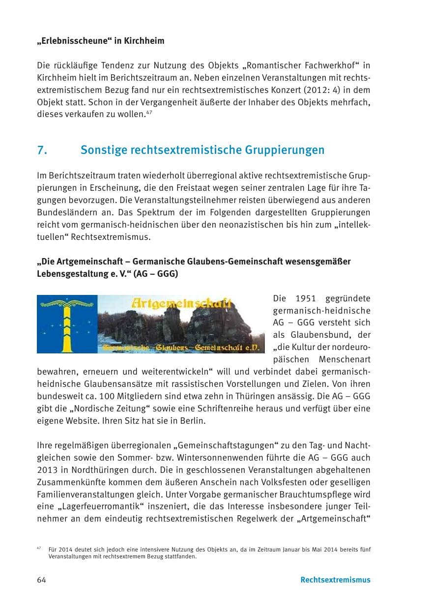 Seite 66 des Verfassungsschutzbericht 2013 Thüringen