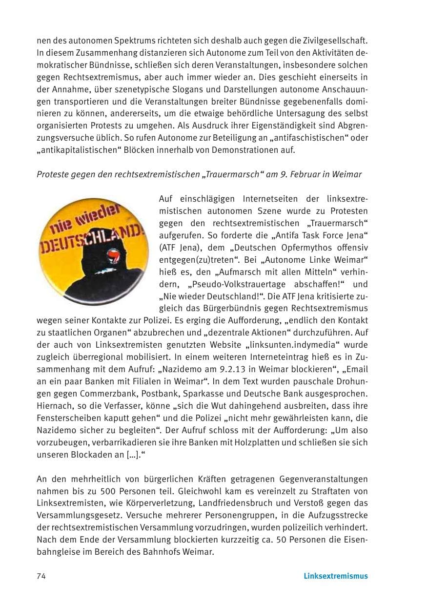 Seite 76 des Verfassungsschutzbericht 2013 Thüringen