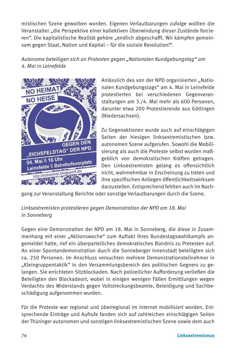 Seite 78 des Verfassungsschutzbericht 2013 Thüringen
