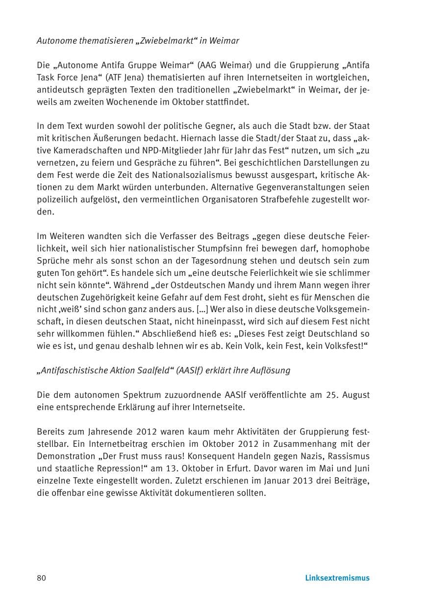 Seite 82 des Verfassungsschutzbericht 2013 Thüringen