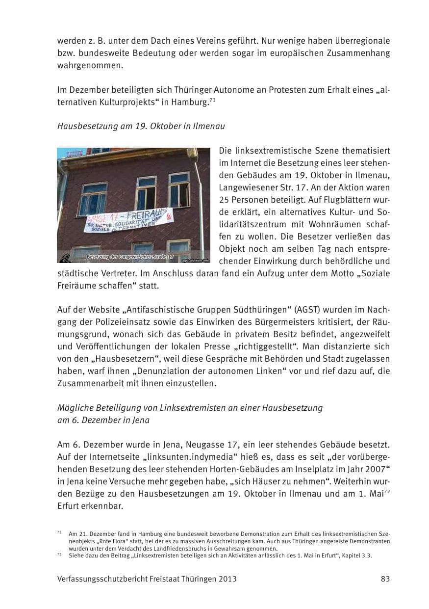 Seite 85 des Verfassungsschutzbericht 2013 Thüringen