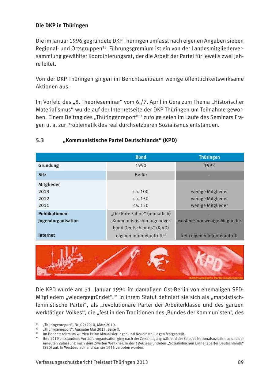 Seite 91 des Verfassungsschutzbericht 2013 Thüringen