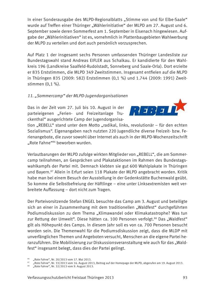Seite 95 des Verfassungsschutzbericht 2013 Thüringen