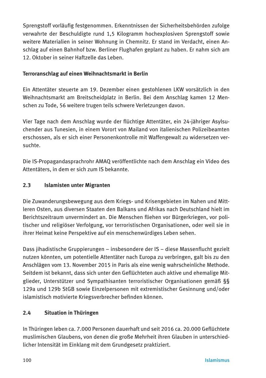 Seite 102 des Verfassungsschutzbericht 2016 Thüringen