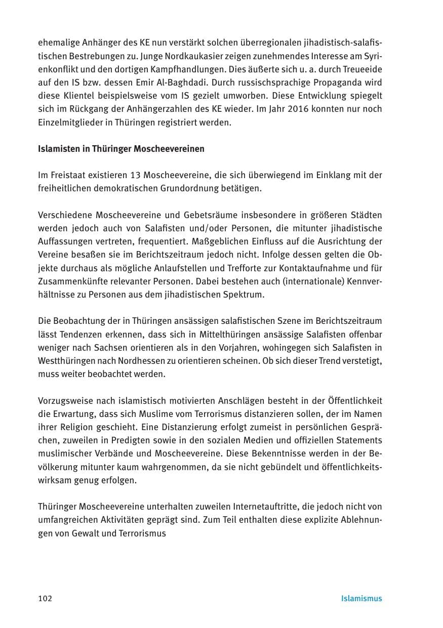 Seite 104 des Verfassungsschutzbericht 2016 Thüringen