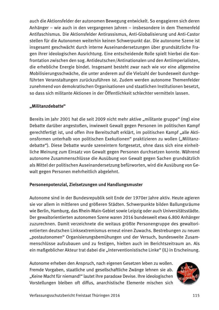Seite 117 des Verfassungsschutzbericht 2016 Thüringen