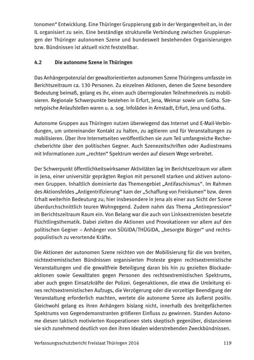 Seite 121 des Verfassungsschutzbericht 2016 Thüringen