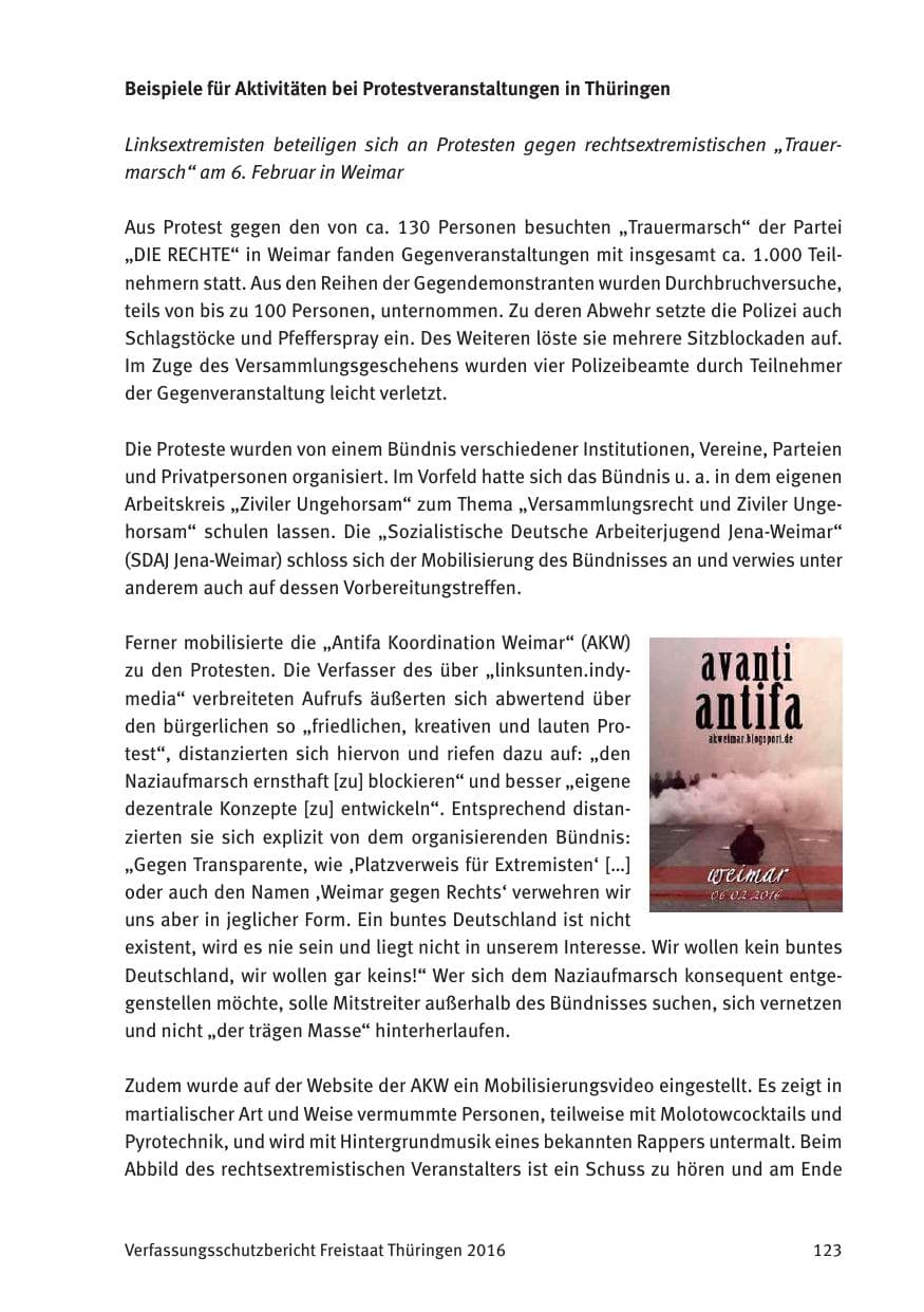 Seite 125 des Verfassungsschutzbericht 2016 Thüringen
